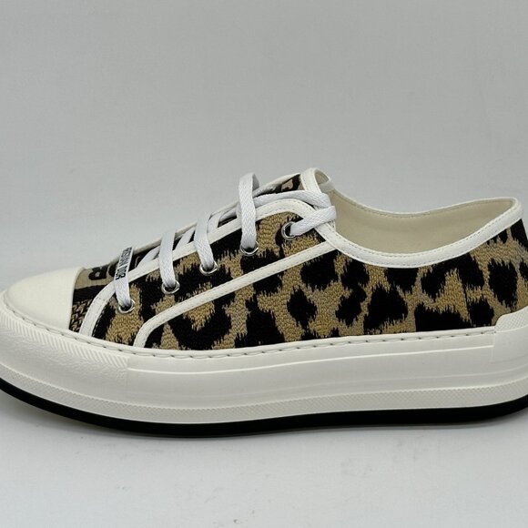 DIOR WALK'N Leopard Mizza Cotton Platform Lace Up Low Top Sneakers Shoes - Picture 3 of 15